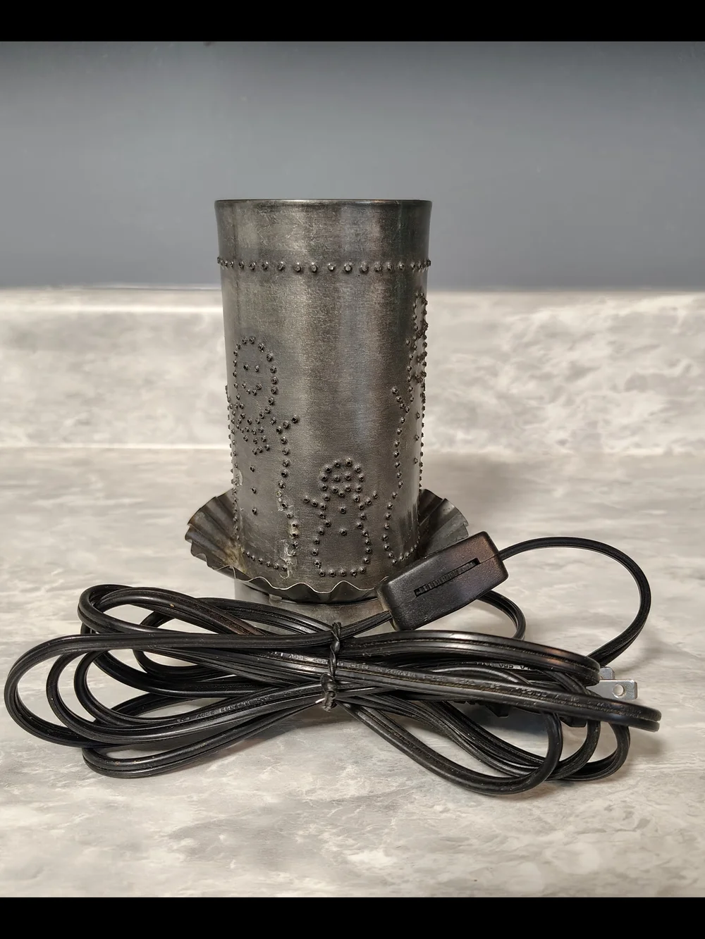 Primitive Punched Tin Snowman Rustic Lamp USA